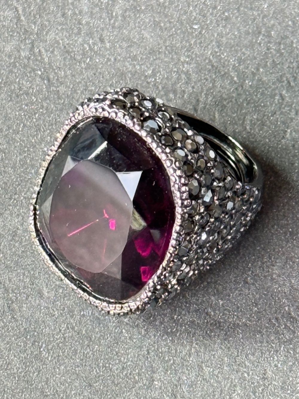 VINTAGE KENNETH LANE Statement Domed Amethyst Cocktail Adjustable Ring